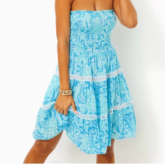 Lilly Pulitzer Strapless Dress in Sky Blue Floral - Picture 2 of 9